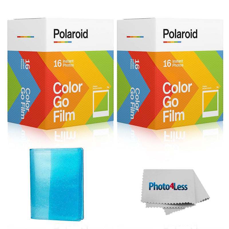 Polaroid GO Color Instant Film â€“ Double Pack (32 Exposures) + Sky Blue Glitter Photo Album (Holds 64 Photos)