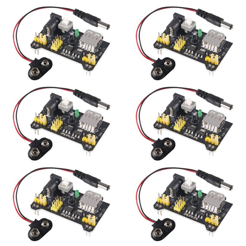 AITIAO 6Pcs MB102 3.3V/5V Solderless Breadboard Power Supply Module with 6Pcs 9V Battery Clip Buckle T-Type Power Cable Male 2.1MM DC Jack Plug for Arduino Nano