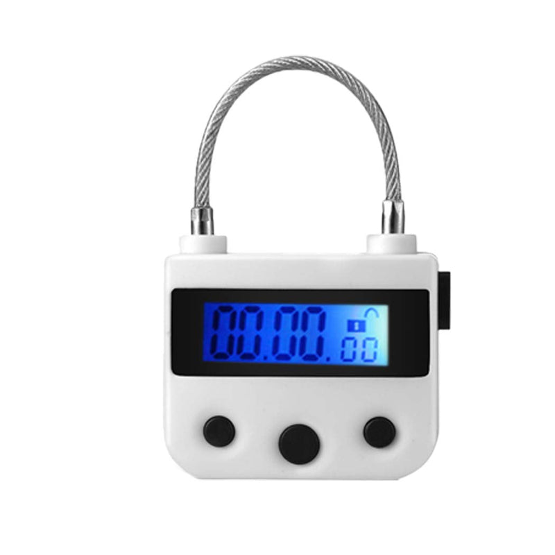 99 Hours Max Time Lock - Time Out Padlock Flexible Braided Steel Cable with LCD Display Timer (White) White