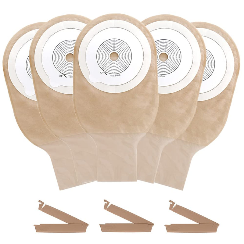 HDL-HENDRY Colostomy Bags Ostomy Bags Supplies One-Piece Drainable Pouches with Clamp Closure for Ileostomy Stoma Care Cut-to-Fit (Max 15-60mm,10 Count), Brown, 10 Count(Pack of 1) 10 Count(Pack of 1)