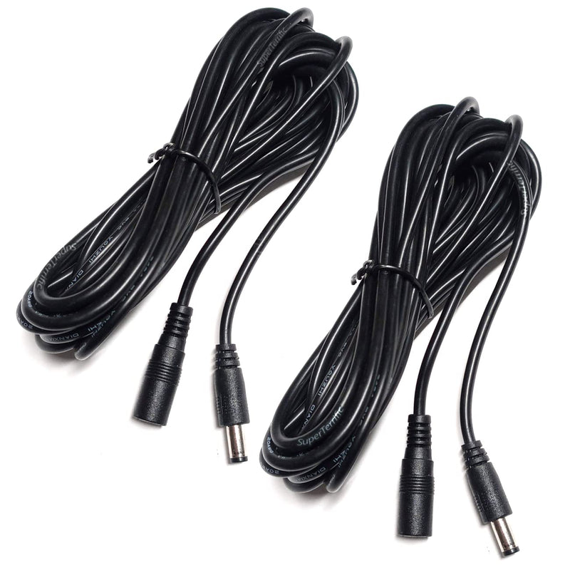 2-Pack: SuperTerrific™ 5m/ 16ft DC Power Extension Cable Male/Female Cord Adapter for 12V Surveillance CCTV System and LED Lights. 5.5mm x 2.1mm, Black (2)