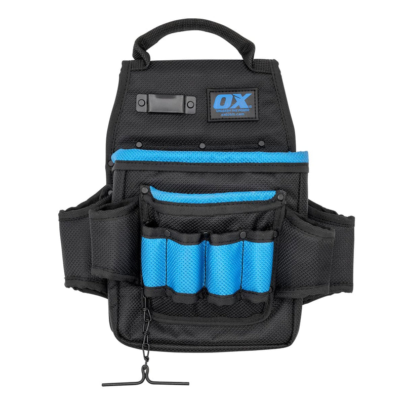 OX TOOLS Pro Dynamic Nylon Electricians Pouch with Electrical Tape Holder – 2 Pockets, 12 Tool Holders, & Tape Measure Clip