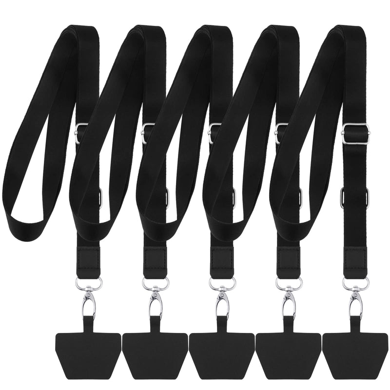 5 Pieces Phone Lanyard Universal Adjustable Neck Straps with Phone Pads Phone Lanyard Crossbody for Phone Case Keys ID Compatible with iPhone and Most Smartphones (Black, Solid Pattern) Black, Solid Pattern