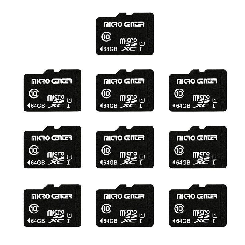 Micro Center 64GB Class 10 MicroSDXC Flash Memory Card 10 Pack with Adapter for Mobile Device Storage Phone, Tablet, Drone & Full HD Video Recording - 80MB/s UHS-I, C10, U1 (10 Pack) 64GB - 10 pack