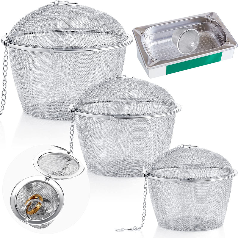 Ultrasonic Cleaner Baskets Ultrasonic Cleaning Solution Ultrasonic Parts Cleaner Jewelry Steam Cleaner Basket Cleaning Small Holder with Lock and Hook Stainless Steel (3 Pieces,1.7, 2.5, 4.3 Inch) 3 1.7, 2.5, 4.3 Inch