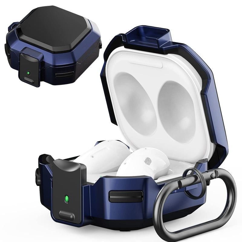 (with Security Lock) Armor Case Cover for Samsung Galaxy Buds Pro Case/ Galaxy Buds Live Case / Galaxy Buds 2 Case Cover Hard PC Shockproof Case Cover with Keychain/Straps/Cleaning Brush. (Blue) Blue