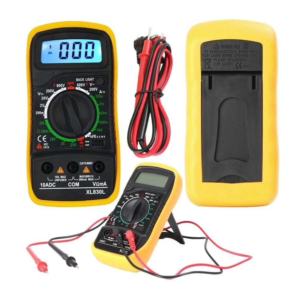 MMOBIEL Digital Portable Multimeter, Voltmeter, Ammeter Ohmmeter Circuit Checker AC/DC Voltage Current Resistance Diodes Transistor Backlight LCD incl Test Leads