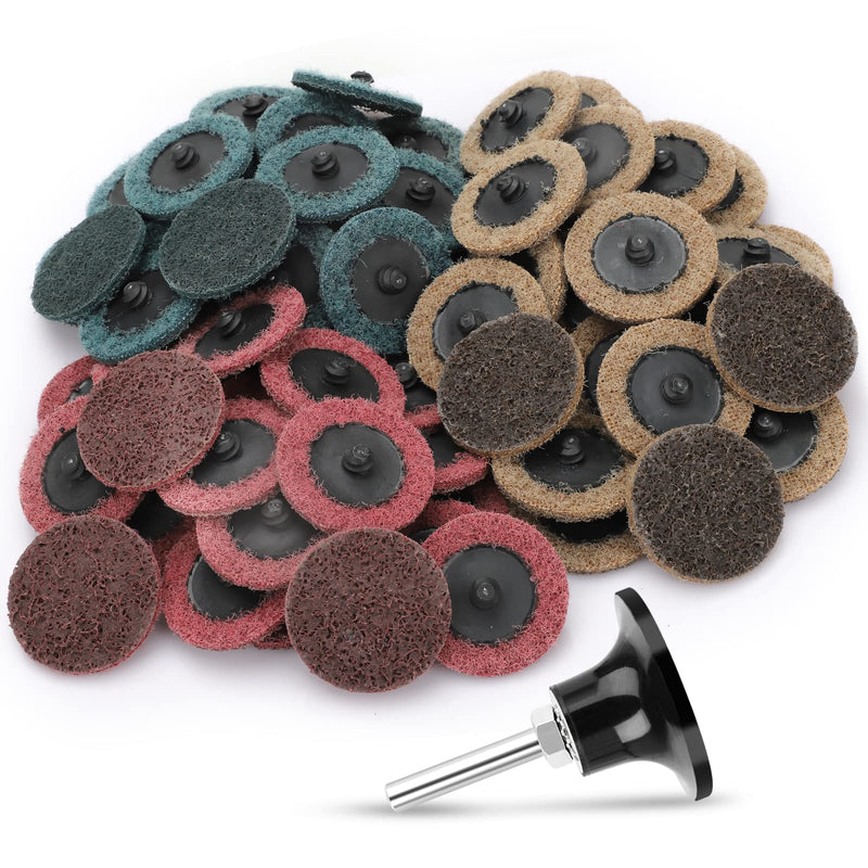 SUNJOYCO 90pcs 2 inch Nylon Quick Change Sanding Discs Surface Conditioning Disc 1/4" Roll Lock Holder Die Grinder Sanding Disc Fine Medium Coarse for Surface Strip Grind Polish Burr Finish
