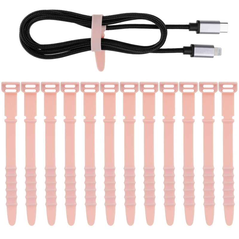 Neepanda 12 Pack Reusable Cable Zip Ties, 4.5 Inch Elastic Silicone Cord Organizer Straps for Bundling and Organizing Phone Charging, Cable Wire, Headphones, Management Home Office Table (Pink) Pink