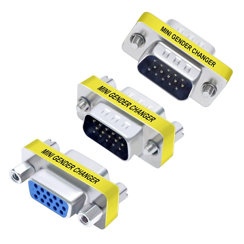 DTECH 3-Pack VGA Connector Female to Female Gender Changer Male to Female Adapter, Male to Male Coupler