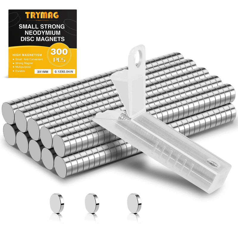 TRYMAG Magnets, 300Pcs Tiny Magnets Mini Magnets Small Round Disc Office Magnets for Fridge, Whiteboard, Billboard, Hobbies, Dry Erase Board 3x1 300Pcs