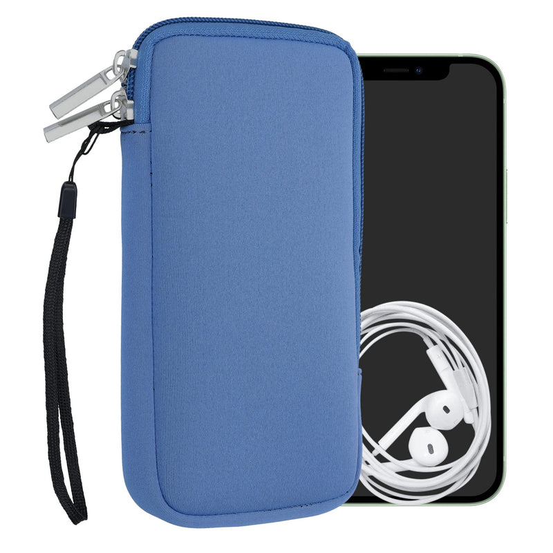 kwmobile Neoprene Phone Pouch Size XL - 6.7/6.8" - Universal Cell Sleeve Mobile Bag with Zipper, Wrist Strap - Azure Blue XL - 6,7/6,8"