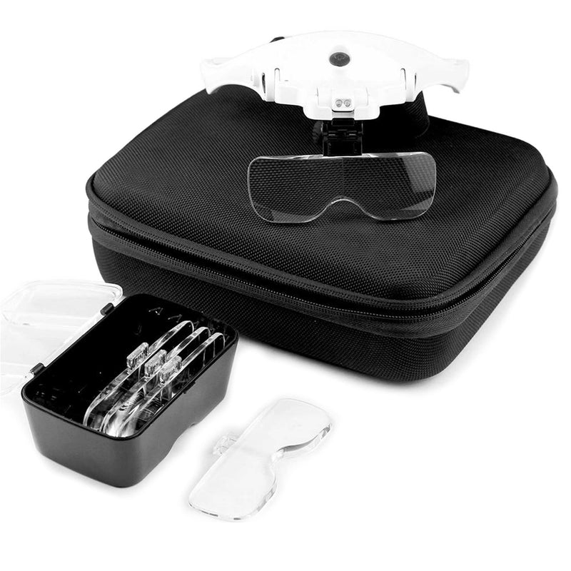 Vision Aid Magnifying Glasses with Light for Close Work, Illuminated Hands Free Headband Magnifier Goggles with Storage Case for Hobby Painting Reading Coin Watch Bead Jewelry