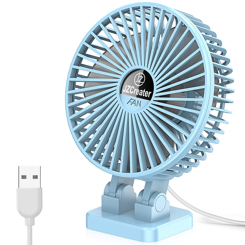 JZCreater USB Desk Fan, 3 Speeds Desktop Table Cooling Fan in Single Button , Head Rotation Strong Wind, Quiet Mini USB Personal Fan for Home Desktop Office Table, Sky Blue