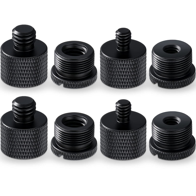 8 Pieces Mic Stand Adapter Mic Thread Adapter Set, 5/8 Female to 3/8 Male and 3/8 Female to 5/8 Male, 5/8 Female to 1/4 Male and 1/4 Female to 5/8 Male Screw Adapter Thread for Microphone (Black) Black