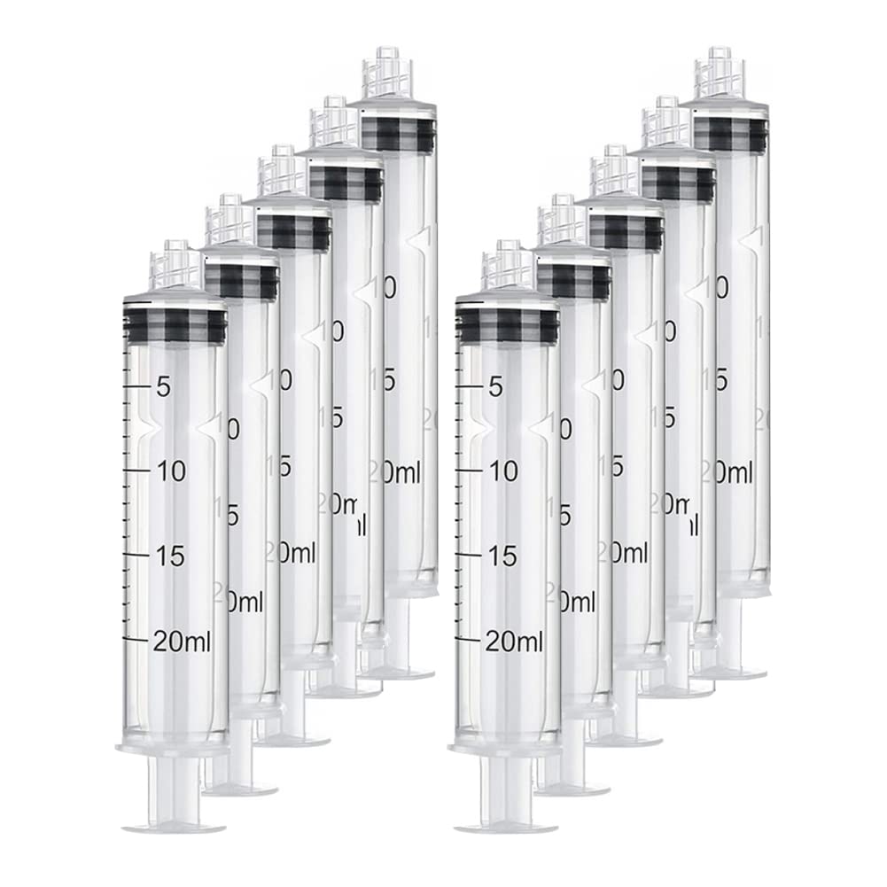 Plastic Syringe Luer Lock With Measurement No Needle for Scientific Labs Liquid Measuring, 20ml 10pcs