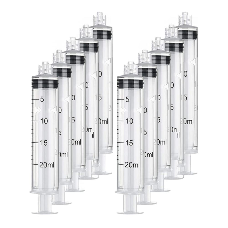 Plastic Syringe Luer Lock With Measurement No Needle for Scientific Labs Liquid Measuring, 20ml 10pcs