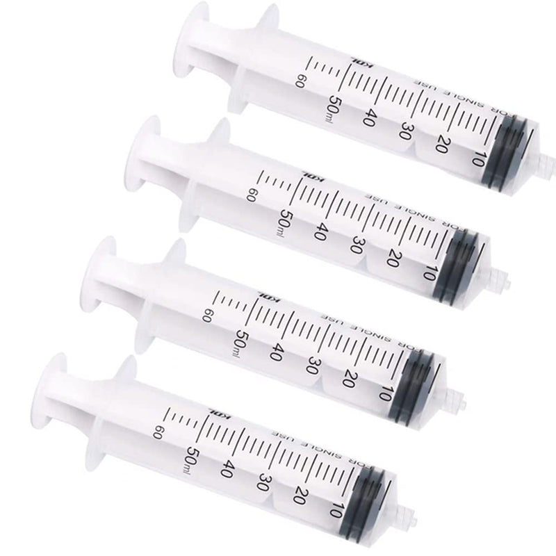 4 Pack 50ml Plastic Syringe Luer Lock With Measurement No Needle for Scientific Labs Liquid Measuring 50ml 4pc