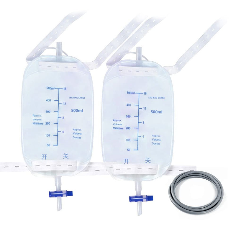 Owfeel Urinary Drainage Bag 500ml Easy-Tap Leg Bag with Anti-Reflux Valve 32” Tube (Packs of 2) 500ml Replaced Leg Bags