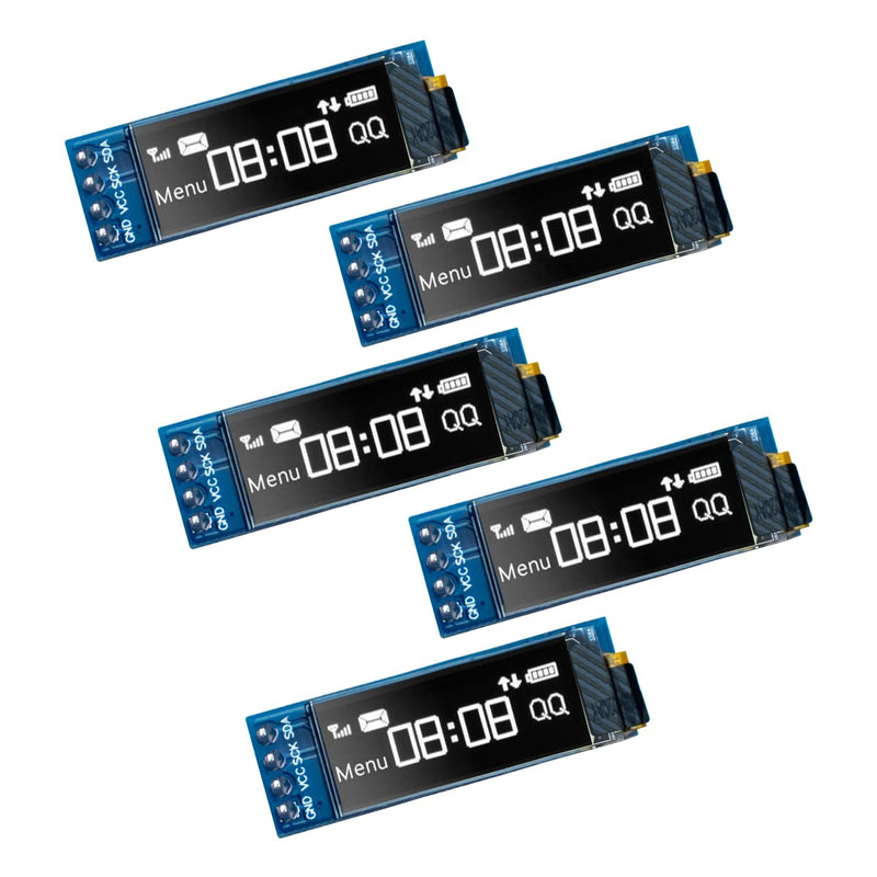 5 Pcs 0.91 Inch I2C OLED Display Module I2C OLED Screen Driver DC 3.3V~5V Compatible with Arduino (White Display Color)
