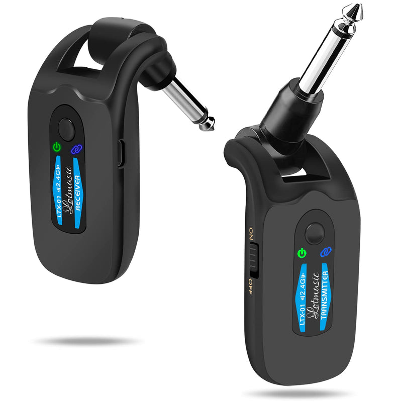 2.4GHZ Wireless Guitar System, Rechargeable Digital Wireless Guitar Transmitter Receiver with 4 Channels and Over 10 Hours Long Battery Life for Electric Guitar Bass Blue