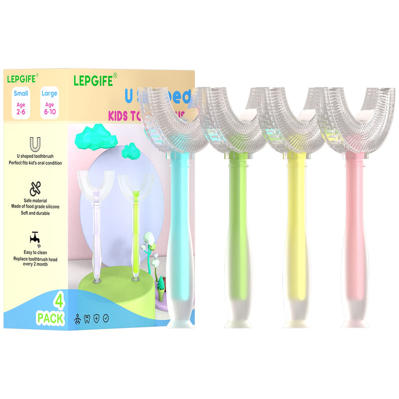 U Shaped Kids Toothbrush 4 Pack, U-Type Whole Mouth Toothbrush for Kids (Age 6-10) Age 6-10