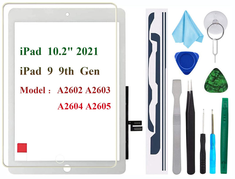 for iPad 9 9th Gen Screen Replacement Digitizer 2021 10.2",T Phael for 9th Generation A2602 A2603 A2604 A2605 Without Home Button, Video Tips, Full Repair Kit (White) White