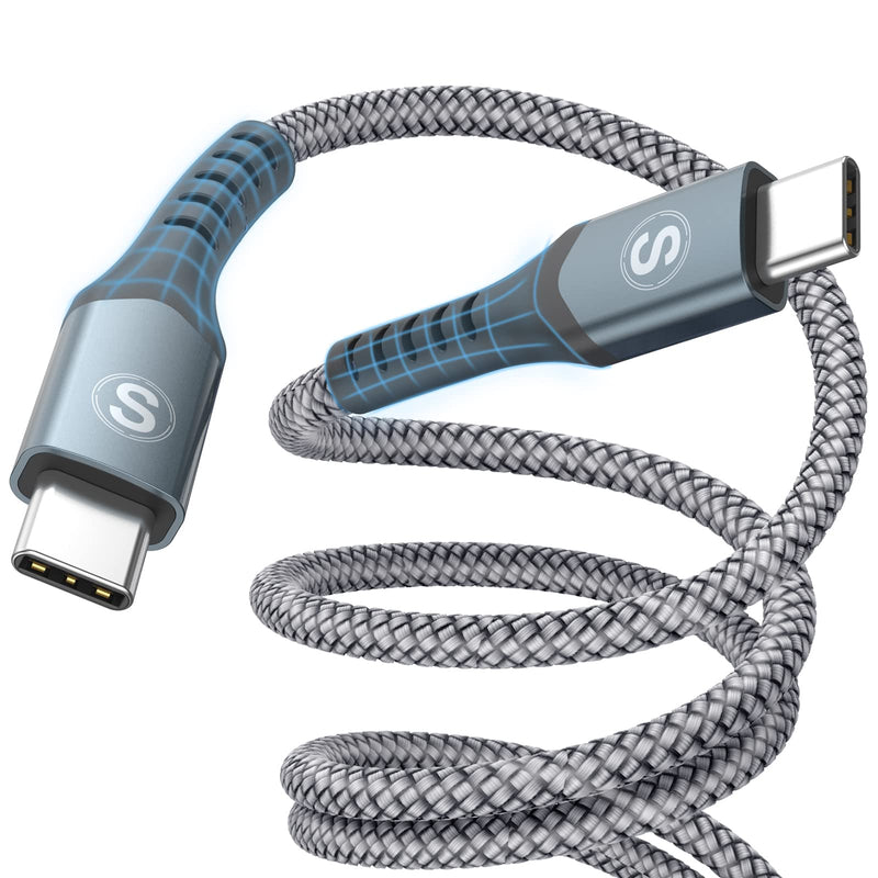 60W USB-C to USB-C Cable 3.3ft, Sweguard Type C Charger Braided Cord Compatible with Samsung Galaxy S22 Ultra S21 S20 Note 20 10,S10 S9 S8,Google Pixel 6 5a MacBook Air/Pro 13'',iPad Pro/Air 2020-Grey grey