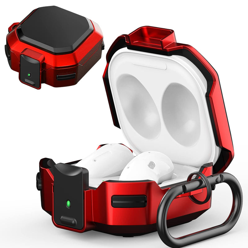 (with Security Lock) Armor Case Cover for Samsung Galaxy Buds Pro Case/ Galaxy Buds Live Case / Galaxy Buds 2 Case Cover Hard PC Shockproof Case Cover with Keychain/Straps/Cleaning Brush. (Red) Red