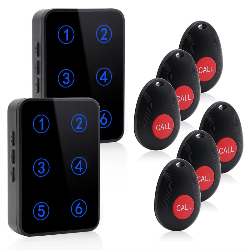 CallToU Caregiver Pager Wireless Call Button System with 2 Number Display Plug-in Receiver 6 Waterproof Transmitters for Elderly Senior Disable Patients