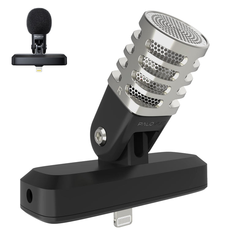 PALOVUE Portable MFi Certified Microphone with Lightning Connector for iPhone iPad, Professional Digital Stereo Cardioid Condenser Mic with Charging Port and 3.5mm Headphones Jack for Recording