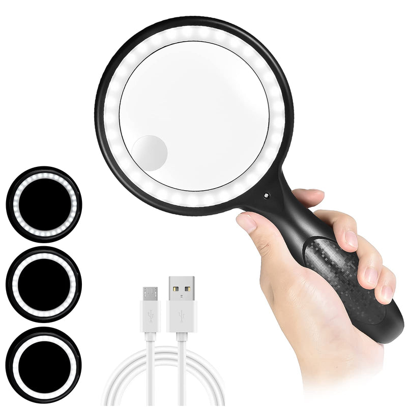 Magnifying Glass with Light, 30X Magnifying Glasses with Light for Close Work Magnifying Glass for Reading - 33 LED Large Magnifying Glass 30X Magnifying Glass with The Light Black