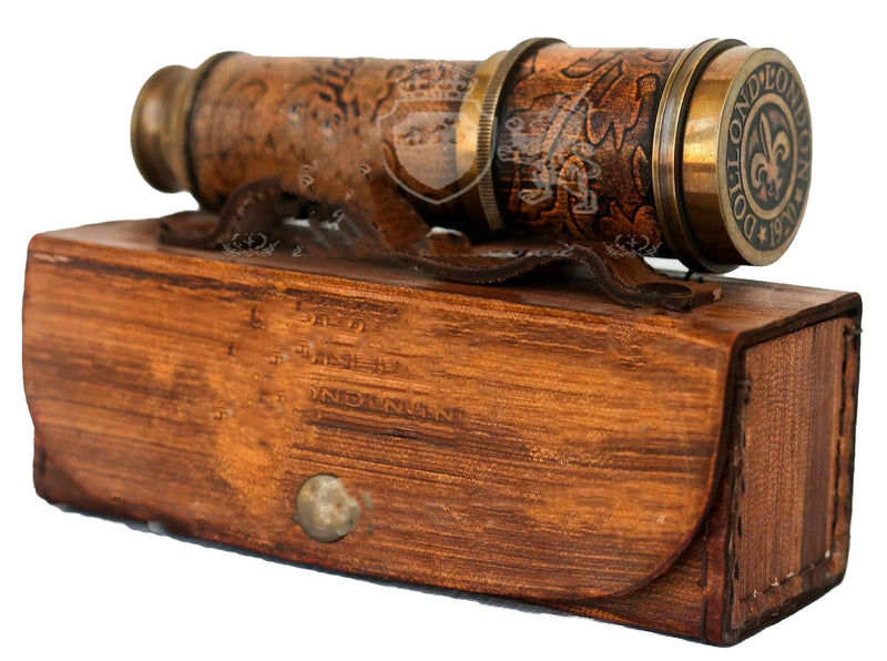 Antique Brass Telescope Marine Nautical with Solid Leather Box Pirate Spyglass Vintage Scope Brass Telescope A Great Nautical Item Gift for Hikers Travelers by Maa Vaishno Nautical Store