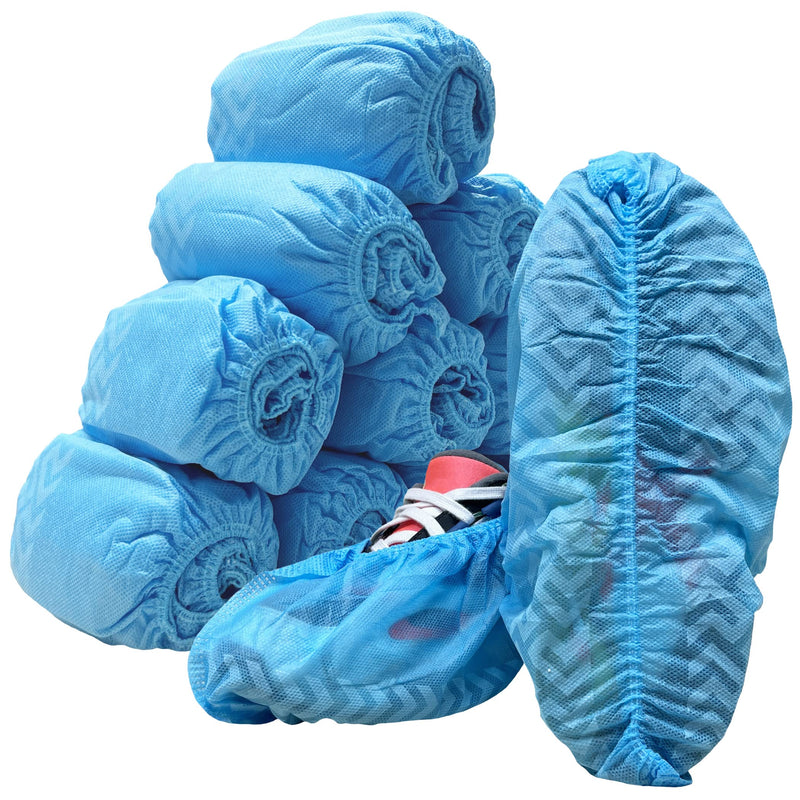 GSD Brand 100 Pack Extra Large Blue Disposable Non-Slip Boot & Shoe Covers. Water Resistant Indoor Use Premium Durable Booties with Non Skid Treads. Fits US Men's Size 14 and Women's 16 Shoe Size