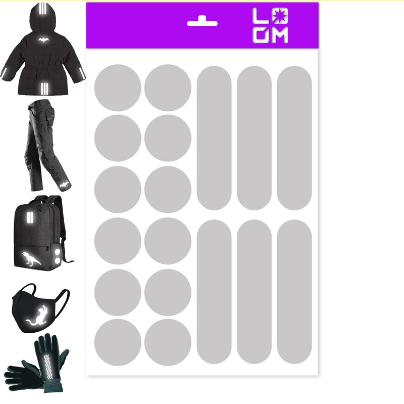 Iron On Reflective Stickers for Clothing | Reflectorized Decals Customizing, Decorating & Nighttime Safety Tape Waterproof Durable Sticker Kit, Gray lines and circles