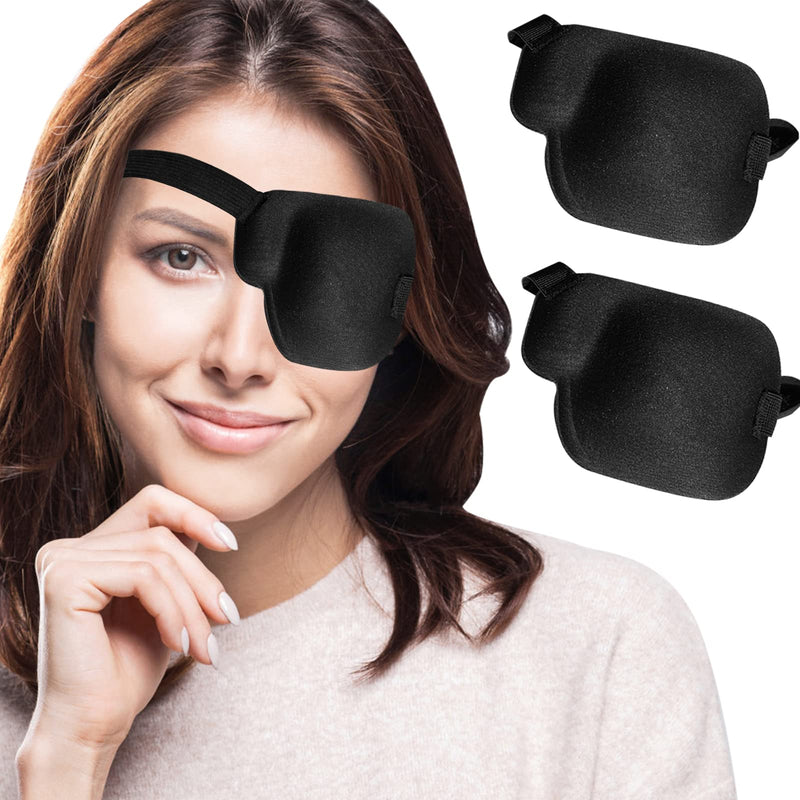 RIKEYO 2Pcs 3D Eye Patches for Adults, Adjustable Medical Eyepatch for Lazy Eye, Large Black(Left Eye)