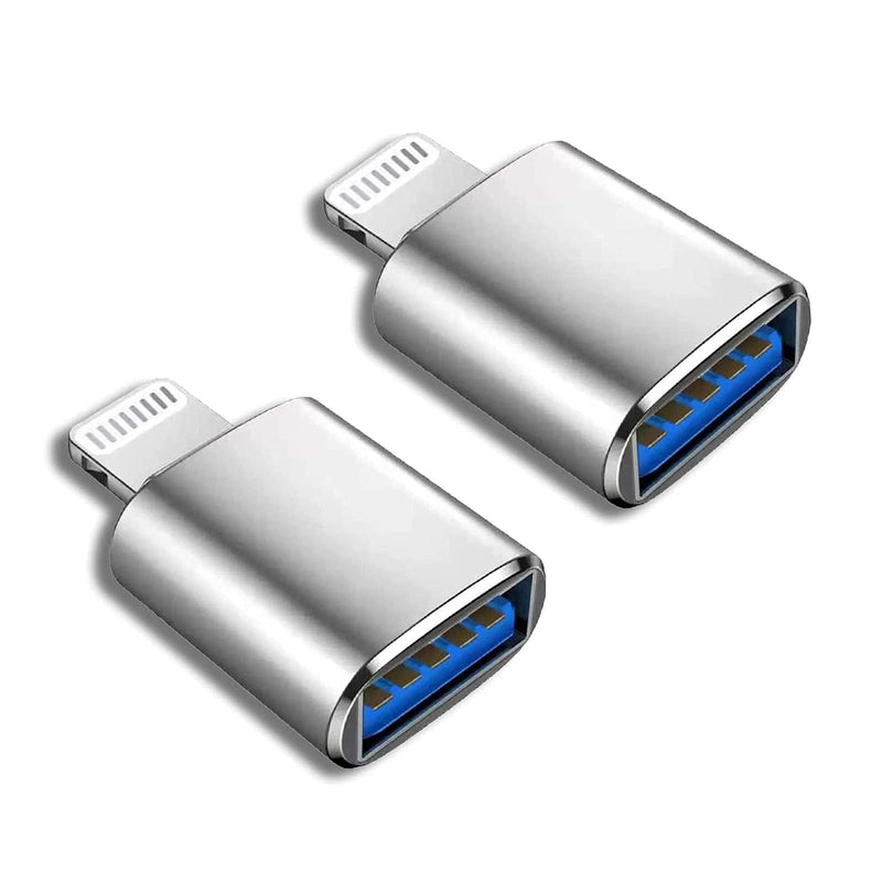 (Apple MFi Certified) Lightning Male to USB Female Camera Adapter,2 Pack Portable USB Camera Adapter OTG Data Sync Converter for iPhone13/12/11/Xr/X/XS/8/7/Card Reader/Flash Drive/Mouse/MIDI Keyboard silver