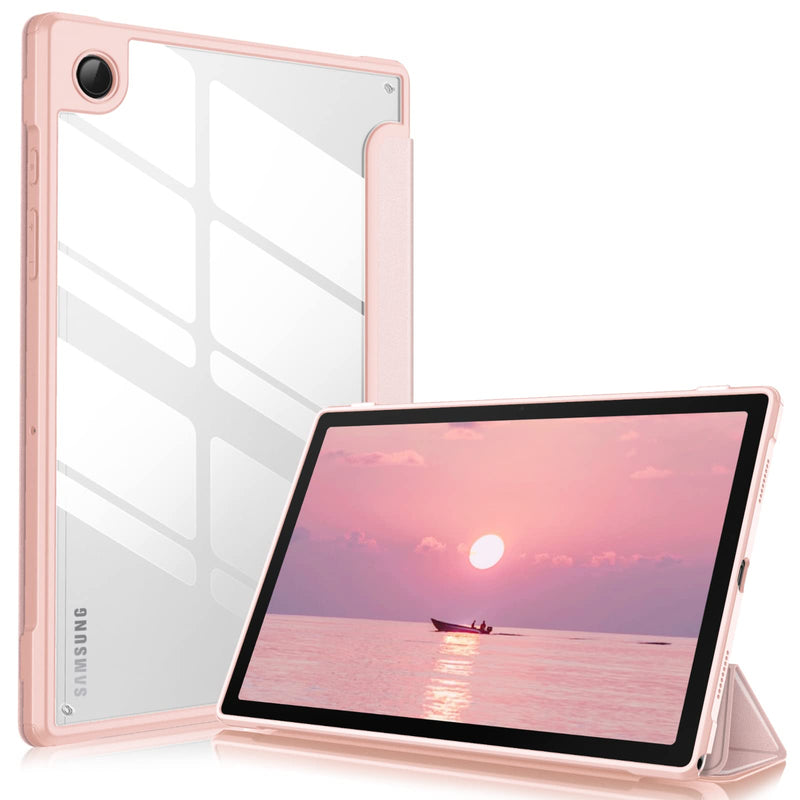 Fintie Hybrid Slim Case for Samsung Galaxy Tab A8 10.5 inch 2022 Model (SM-X200/X205/X207), Shockproof Cover with Clear Transparent Back Shell, Auto Wake/Sleep, Rose Gold