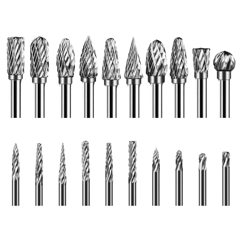 HOMEIDOL Carbide Double Cut Carving Bits Compatible with Dremel, 20 Pcs Rotary Burr Set with 1/8” Shank Cutting Burrs Tool for Die Grinder Drill, Engraving, Metal Carving, Drilling, Polishing 3mm+6mm burr head