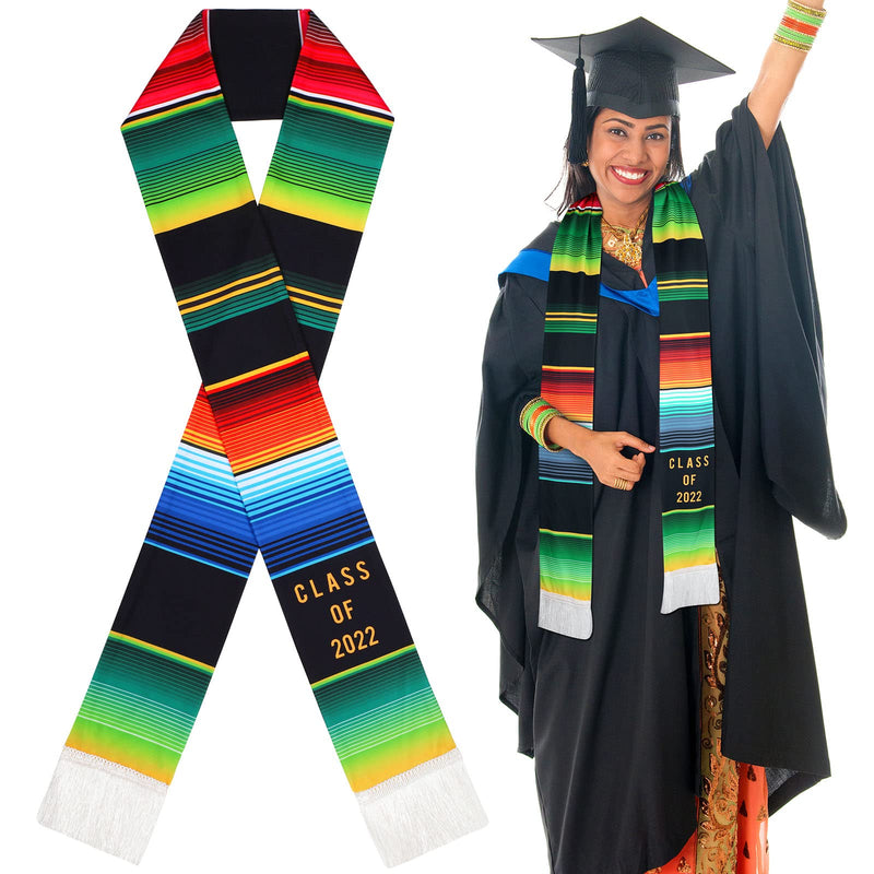 2 Pcs Mexican Graduation Stoles Class of 2022 Graduation Sash Serape Scarf with Tassel for Graduation Celebration Black