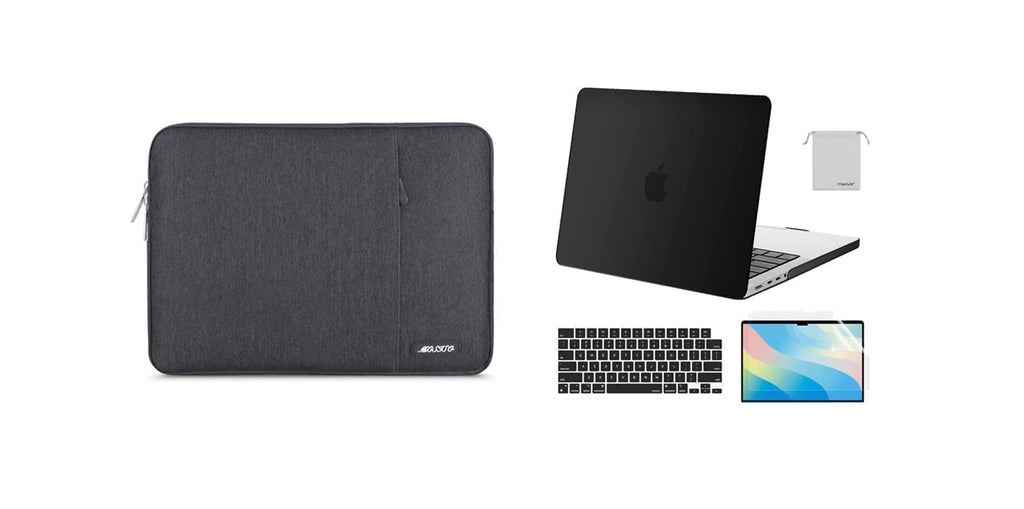 MOSISO Compatible with MacBook Pro 14 inch Case 2021 Release A2442 M1, Vertical Sleeve Bag&Plastic Hard Shell&Keyboard Skin&Screen Protector&Storage Bag,Space Gray&Black