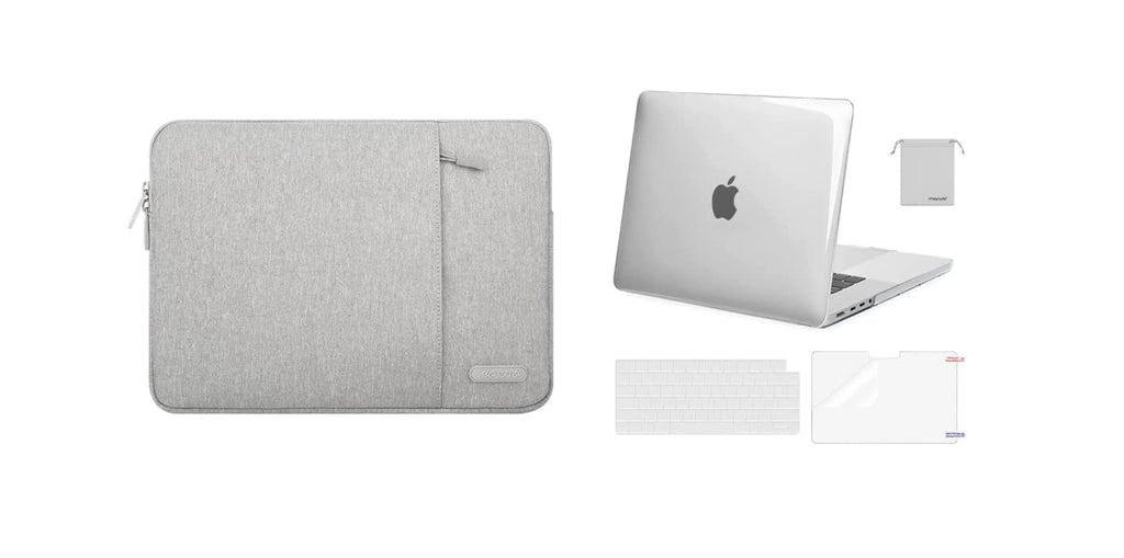 MOSISO Compatible with MacBook Pro 16 inch Case 2021 Release A2485 M1, Vertical Sleeve Bag&Plastic Hard Shell&Keyboard Skin&Screen Protector&Storage Bag, Gray&Crystal Clear