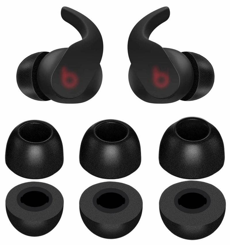 3 Pairs Memory Foam Compatible with Beats Fit Pro Ear Tips Buds, S/M/L 3 Size Replacement Cancel Noise Anti-Slip Fin in Case Comfortable No Silicone Pain Earbuds for Beat Fit Pro - Black memory foam black
