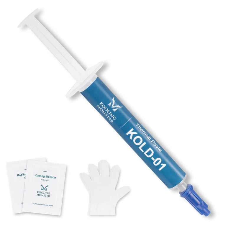 Kooling Monster KOLD-01, High Performance Silicone Thermal Paste for Cooling All CPU/Heatsinks, Silicone Paste Designed for Easy Spreading, Inc. Gloves & Cleaning Wipes, No Odor (0.7ml/1.8g) 0.7ml/1.8g