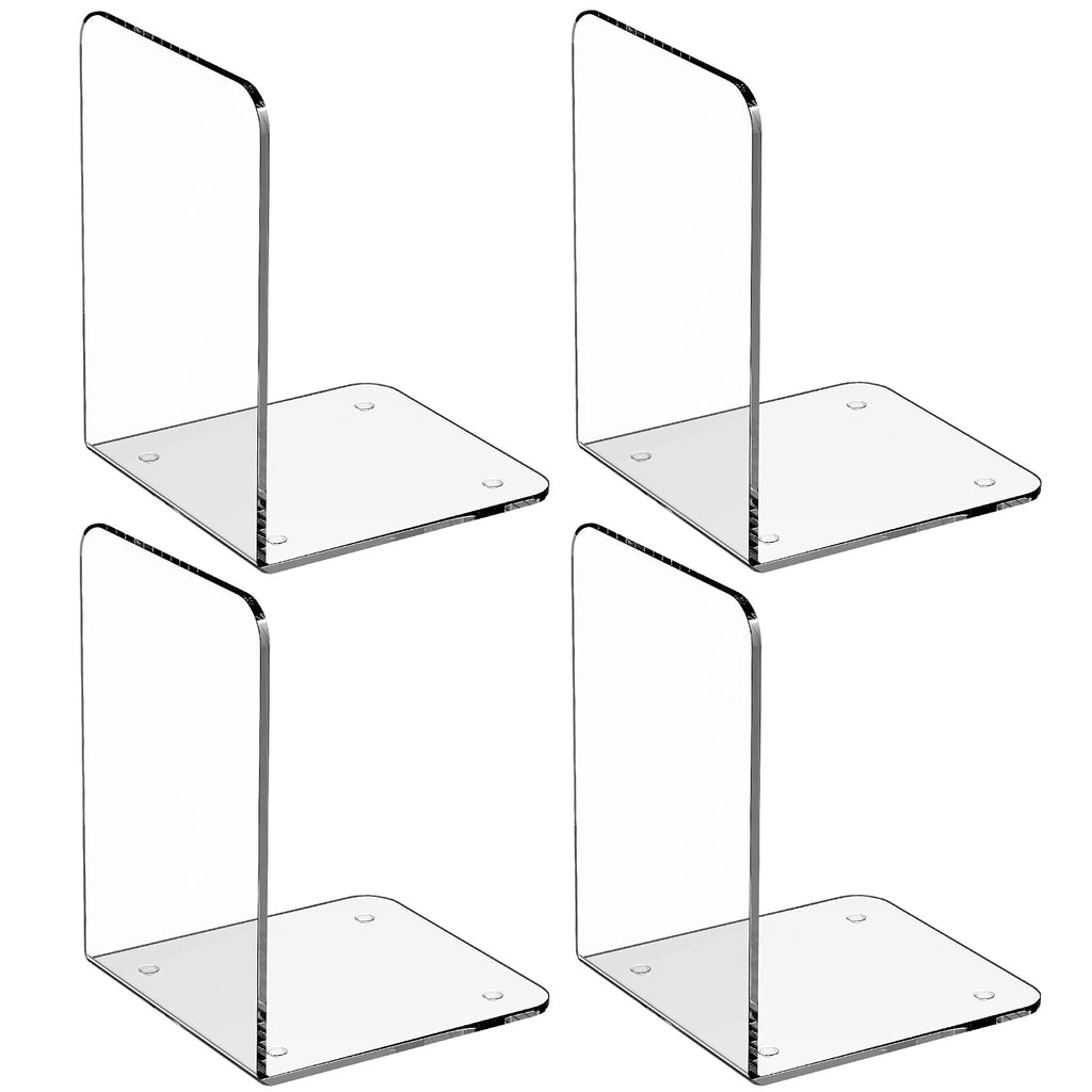 (Bundle of 2 Sets) MaxGear Book Ends Clear Acrylic Bookends for Shelves, Bookend, Heavy Duty Book End, Book Holder Stopper for Books/CDs/Video Games, 7.3 x 5.5 x 5.1 in, (2 Pairs) / Brochure Holder