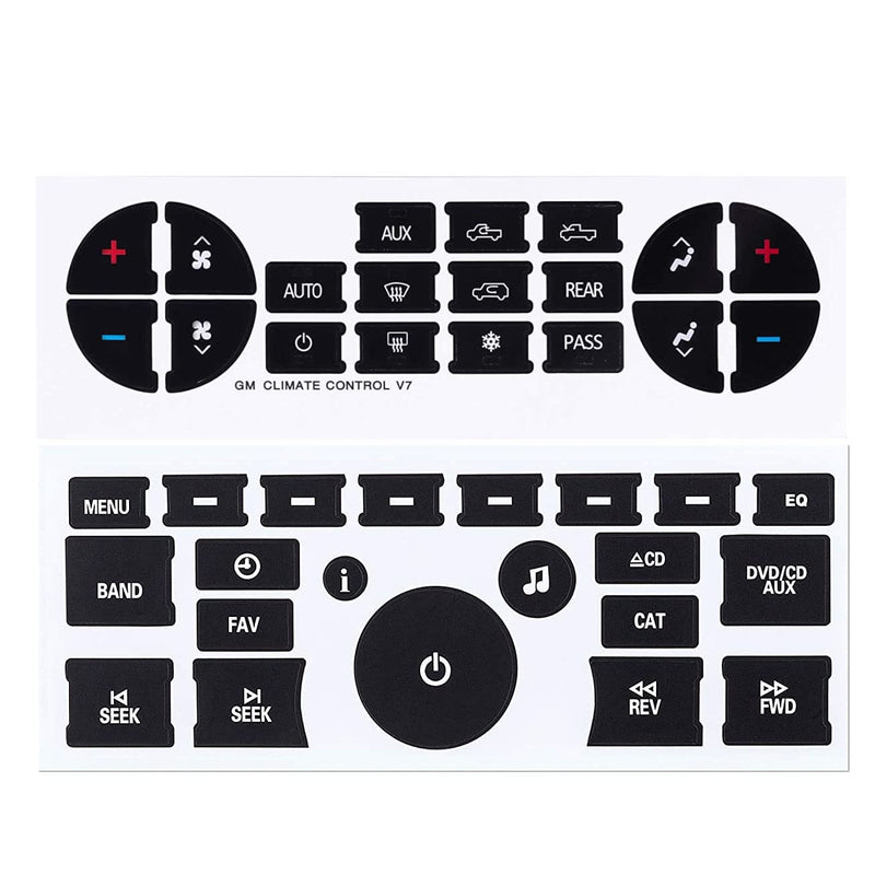 Ombialo AC & Radio Dash Button Repair Kit, Stickers Decals Compatible with GM Vehicles, GMC Chevrolet Tahoe Yukon Acadia Sierra 2006-2014, 1pc AC19 + 1pc Radio20 1 AC19+Radio20