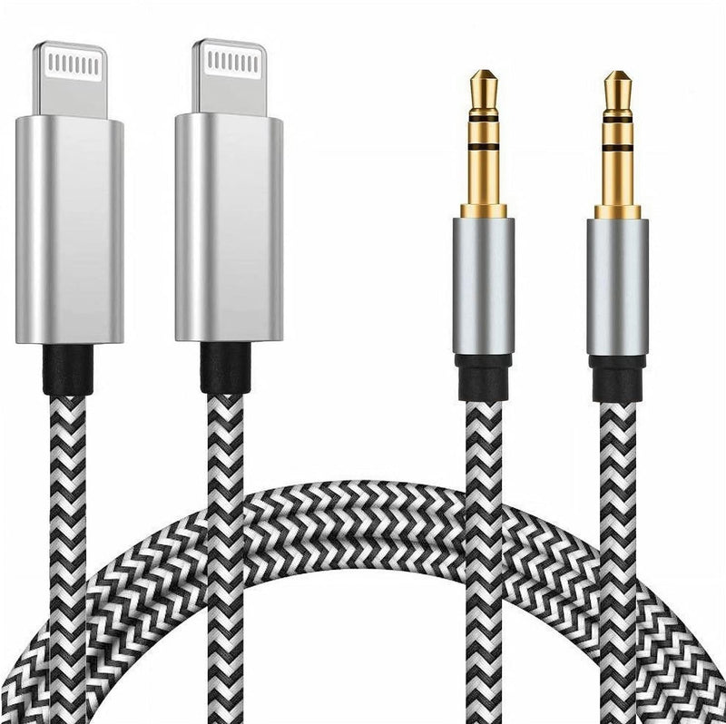 [Apple MFi Certified] Aux Cord for iPhone, 2Pack Lightning to 3.5 mm Headphone Jack Adapter Male Stereo Audio Cable for iPhone 13 12 11 XS XR X 8 7 iPad to Home Car Stereo/Speaker/Headphone, Silver