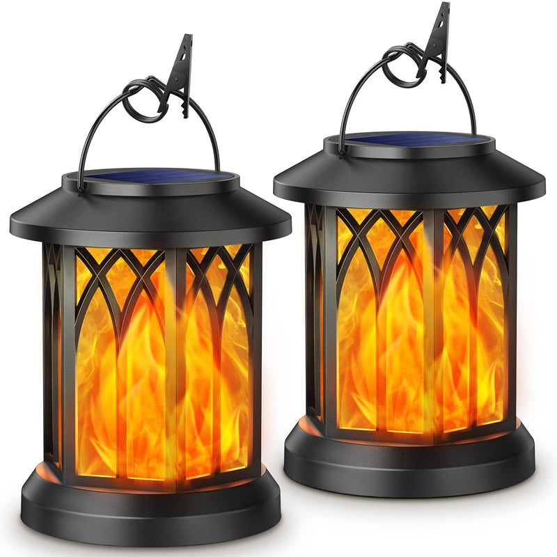 KOOPER Solar Lantern Outdoor Lights, Upgraded Flickering Flame Hanging Solar Lantern, LED Candle Solar Lanterns Decorative Lights, Waterproof Solar Powered Flame Lanterns for Yard Garden Decor, 2 Pack