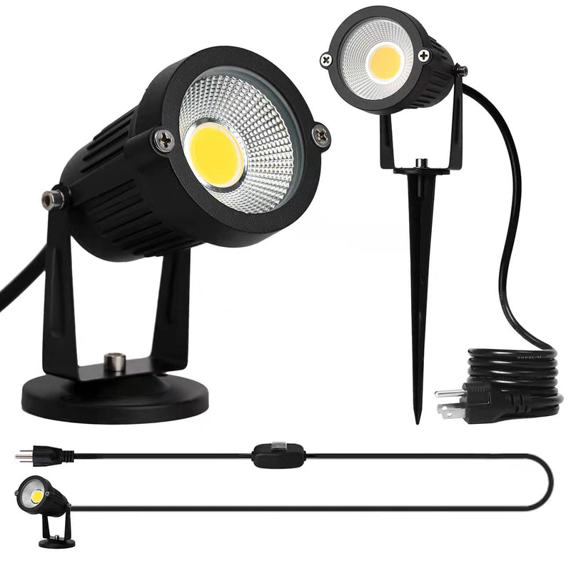 5W LED Spotlight Lamp, Indoor Spot Lights for Plants Uplights Accent Lighting ,120V Landscape Lights Warm White Up Light 6FT Cord with US 3 Prong (2 Pack Base and Stake Included)