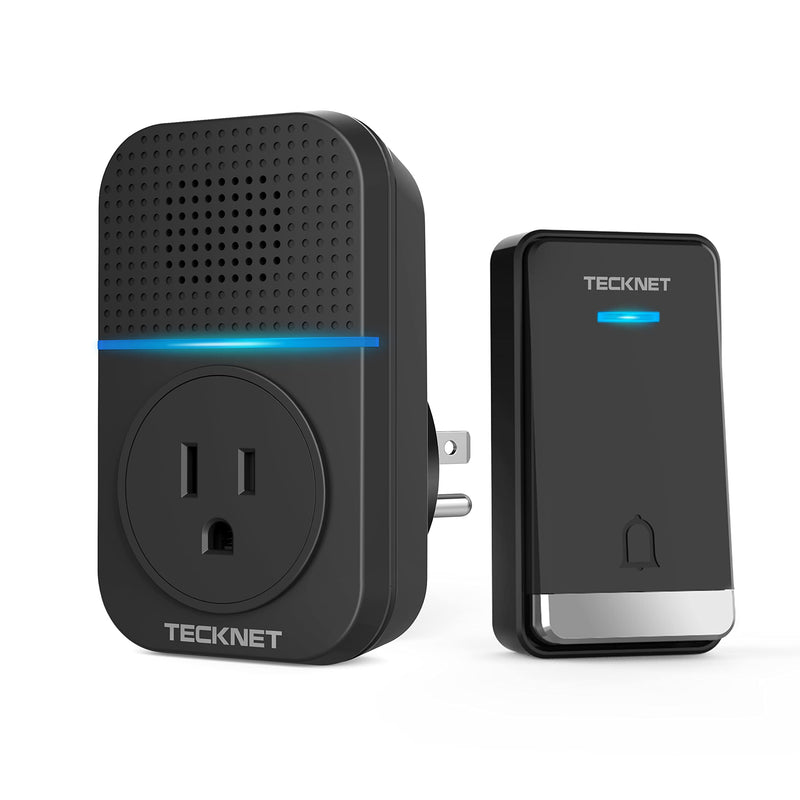 TECKNET Self-Powered Wireless Doorbell, Waterproof Door Chime Kit, No Battery Required Push Button, Plug-through Cordless Door Chime, up to 1300ft Range with 32 Chimes, LED Light, 5-Level Volume Black